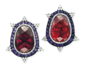 JAR earclips of garnet, tourmaline, amethyst and diamond, 1995
