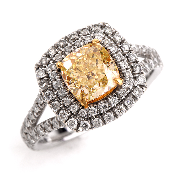 Natural yellow diamond engagement ring
