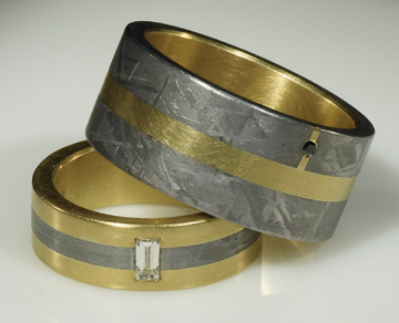 Jacob Albee's Councilor rings of meteorite, gold and diamond