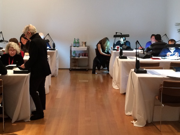 Jewelry being examined behind the scenes at the preview for the Magnificent Jewels sale at Christie's Rockefeller Center
