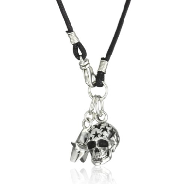 King Baby skull pendant of sterling on braided cord, $345 (amazon.com)