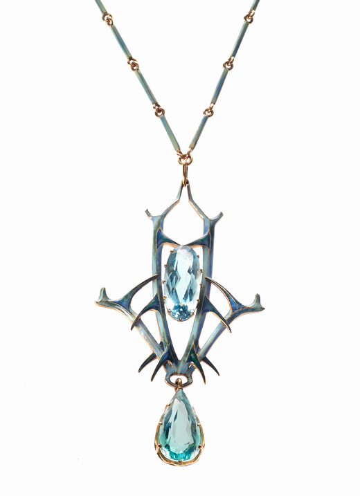 Pendant of aquamarine and enamel by René Lalique, c. 1904 (from Maker & Muse exhibition)