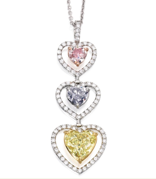 Colored heart-shape diamond pendant