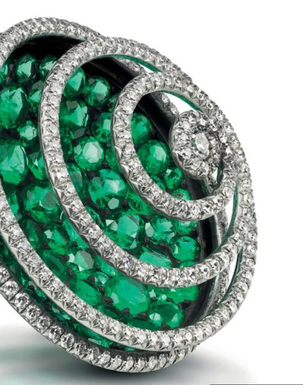 JAR emerald and diamond spiral ear clips
