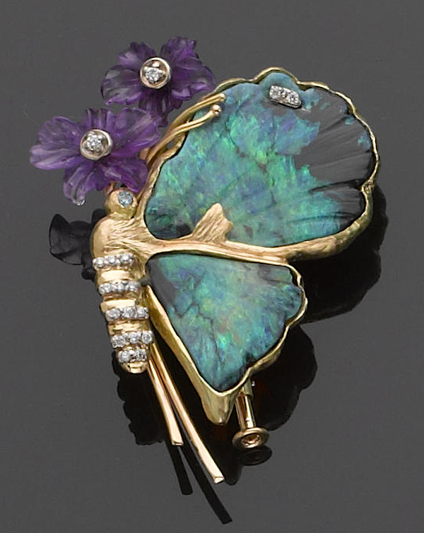 Opal amethyst brooch by Angela Conty