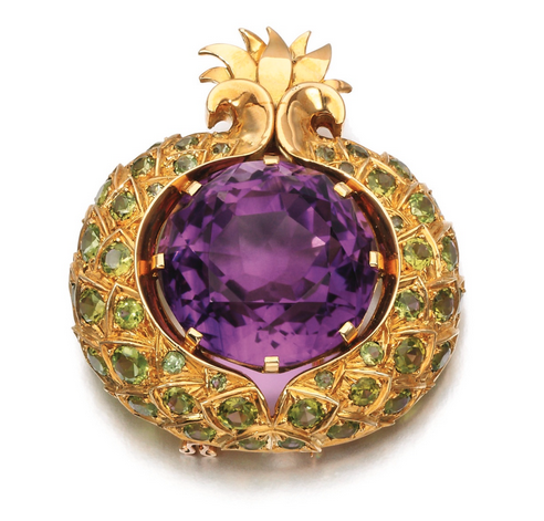 "Ananas" brooch/pendant of gold, amethyst and peridot by René Boivin, 1945, designed as a pineapple, sold at Sotheby's London on Dec. 1, 2015, for $25,000