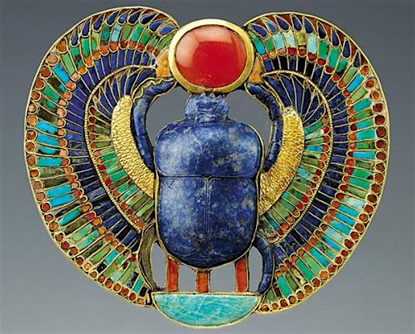Pectoral with lapis lazuli scarab found in the tomb of King Tutankhamun in 1922