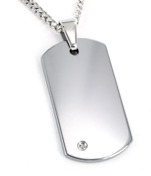 Dog tag pendant of tungsten with .02ct diamond and 24" chain, $107 (amazon.com)