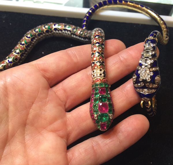 Antique Diamond and Ruby, Gold Snake Necklace