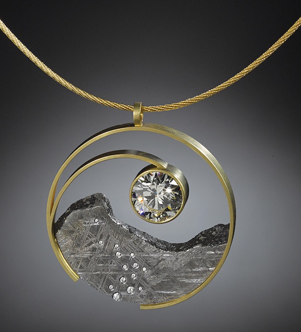 Yin Yang pendant of diamond and Gibeon meteorite in 18k gold by Jacob Albee (finalist in 2015 Niche Awards)