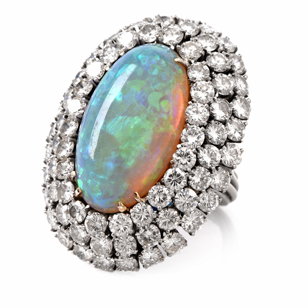 Opal and diamond cocktail ring